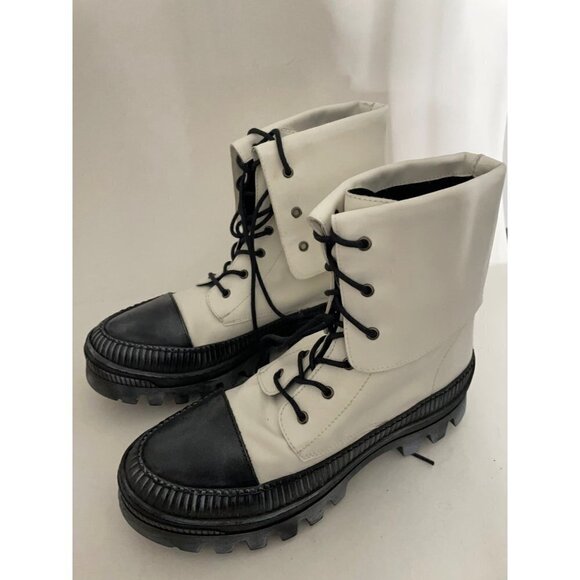 Free People Goldie Lug Sole Lace UP Combat Off White Boots Sz 38 US 8 NEW $268 - Picture 7 of 9